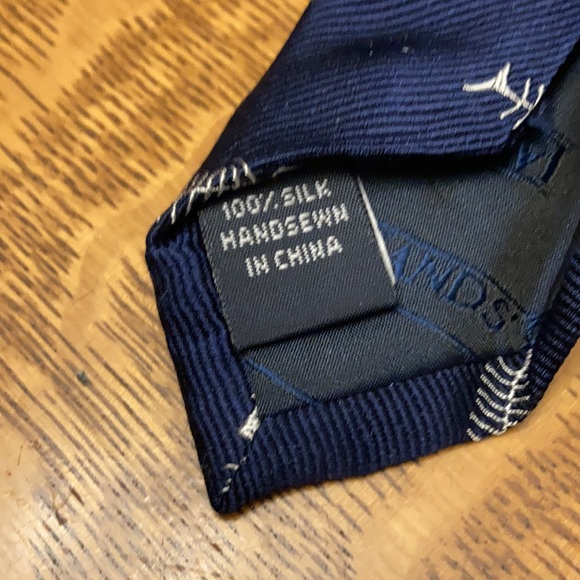 Lands’ End Navy Blue Silk Necktie Fish Bones Skeletons - Picture 4 of 4